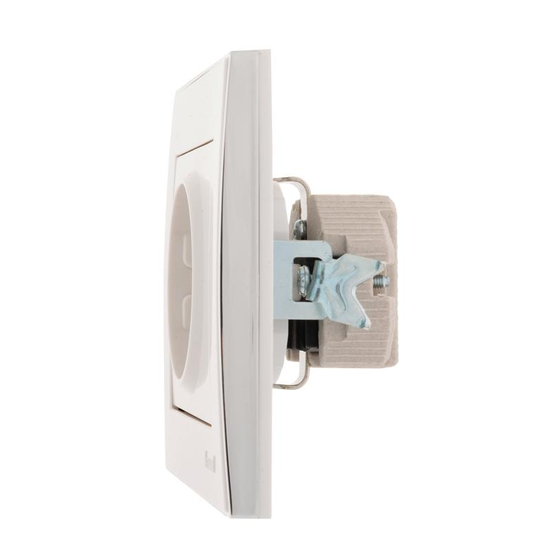 Розетка 1-м СП Рейн керам. с заземл. с боковой встав. хром бел. LEZARD 703-0225-122