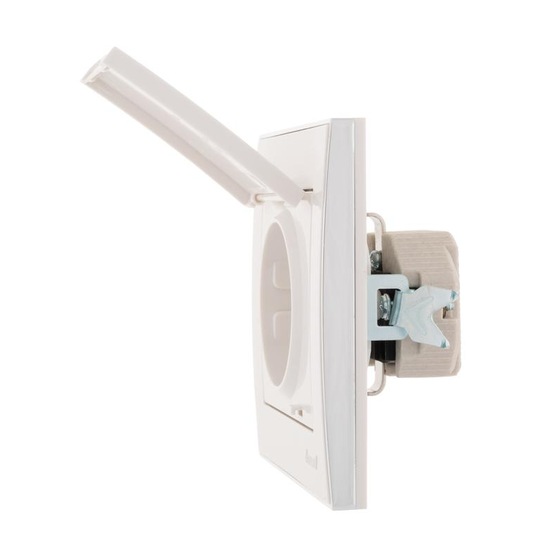 Розетка 1-м СП Рейн с защ. крышкой керам. с заземл. с боковой встав. хром бел. LEZARD 703-0225-123