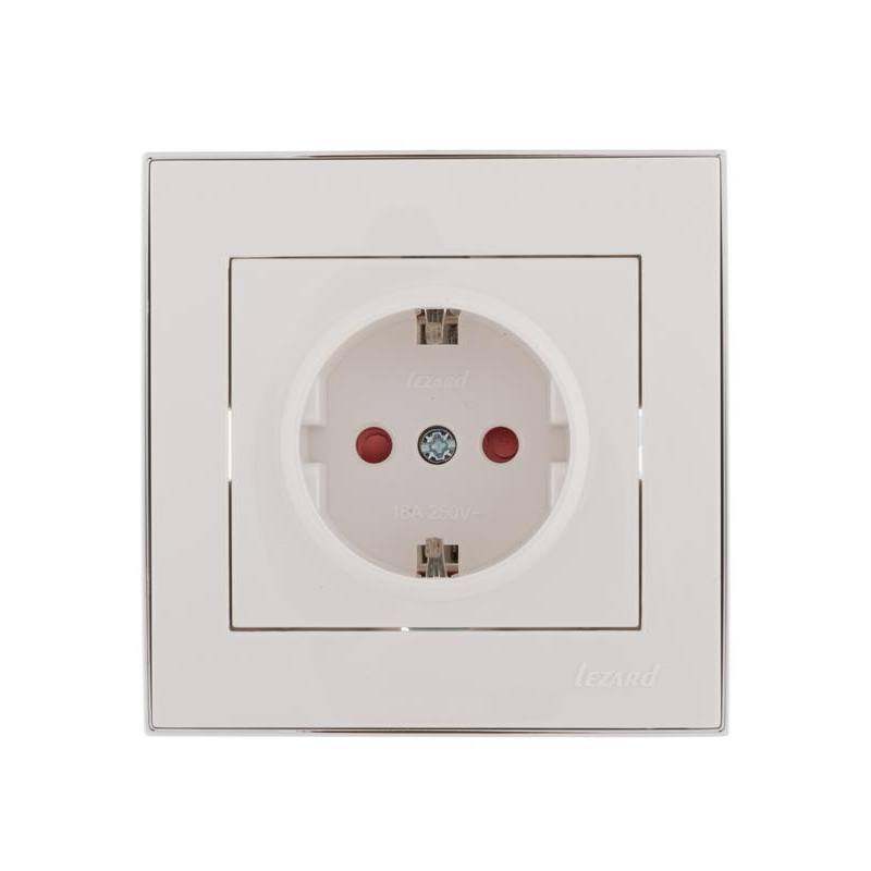 Розетка 1-м СП Рэйн 16А IP20 защ. шторки с зол. боковой вставкой керамика бел. LEZARD 703-0225-124