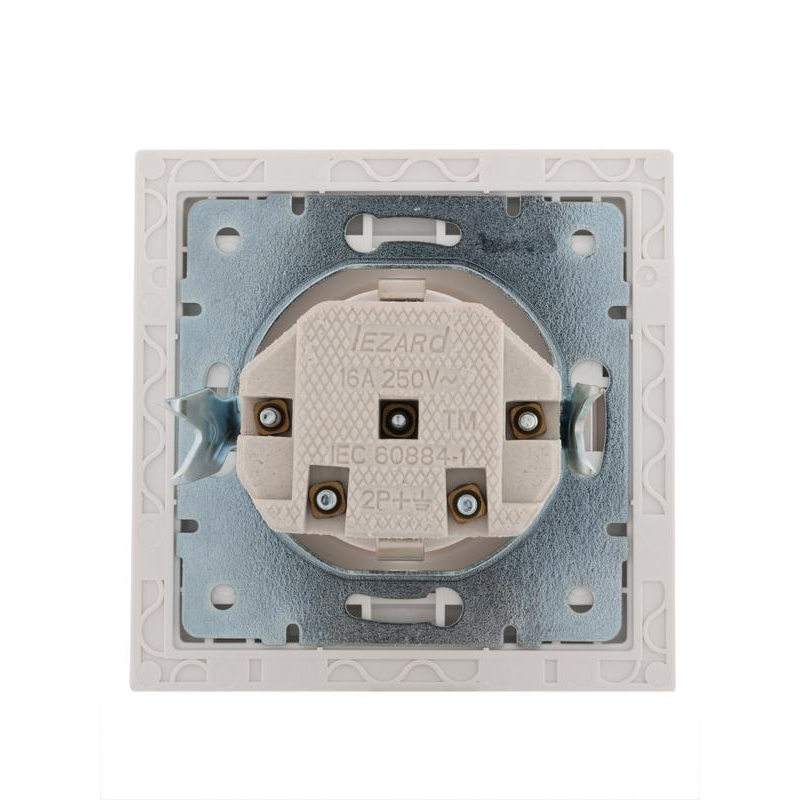 Розетка 1-м СП Рэйн 16А IP20 защ. шторки с зол. боковой вставкой керамика бел. LEZARD 703-0225-124