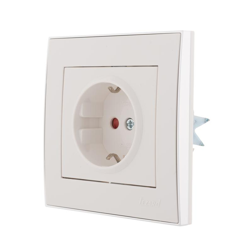 Розетка 1-м СП Рэйн 16А IP20 защ. шторки с зол. боковой вставкой керамика бел. LEZARD 703-0225-124