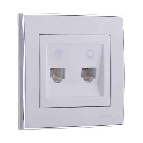 Розетка компьютерная + телеф. СП Рейн с боковой встав. хром бел. LEZARD 703-0225-143