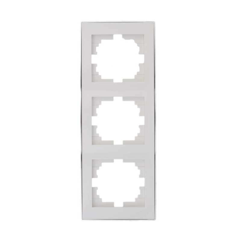 Рамка 3-м Рейн верт. с боковой встав. хром бел. LEZARD 703-0225-153