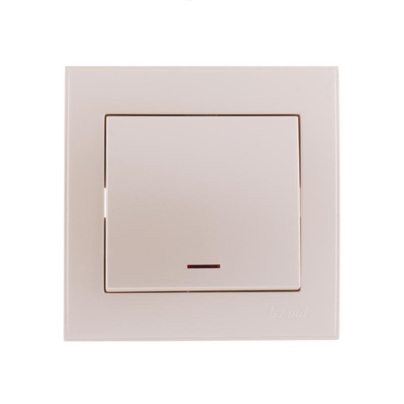 Выключатель 1-кл. СП Рейн 10А IP20 с подсветкой жемчуж./бел. метал. LEZARD 703-3030-111