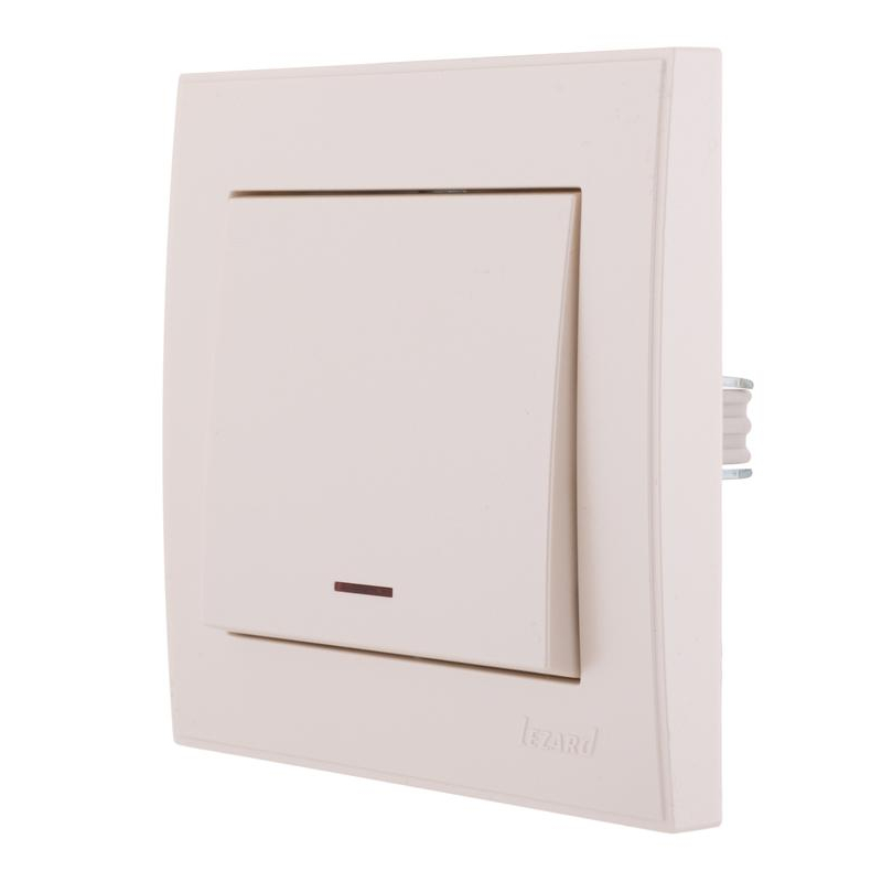 Выключатель 1-кл. СП Рейн 10А IP20 с подсветкой жемчуж./бел. метал. LEZARD 703-3030-111