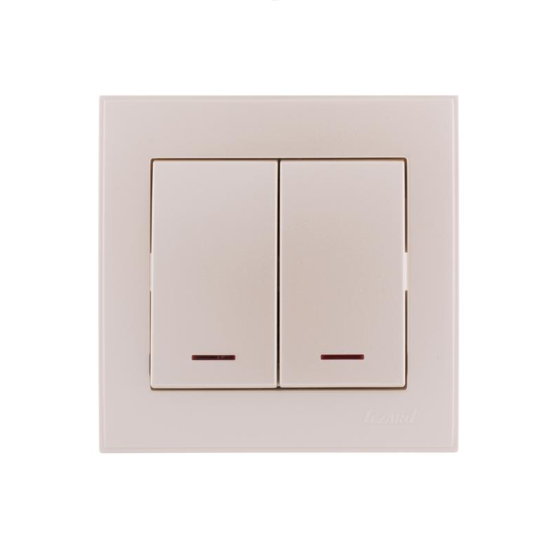 Выключатель 2-кл. СП Рейн 10А IP20 с подсветкой жемчуж./бел. метал. LEZARD 703-3030-112