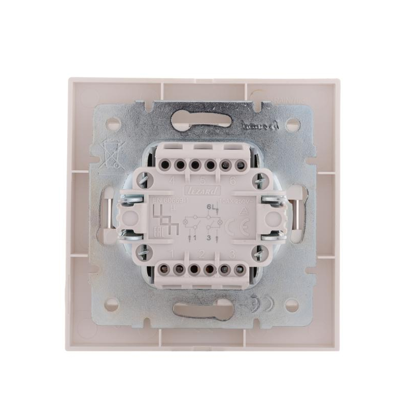 Выключатель 2-кл. СП Рейн 10А IP20 с подсветкой жемчуж./бел. метал. LEZARD 703-3030-112