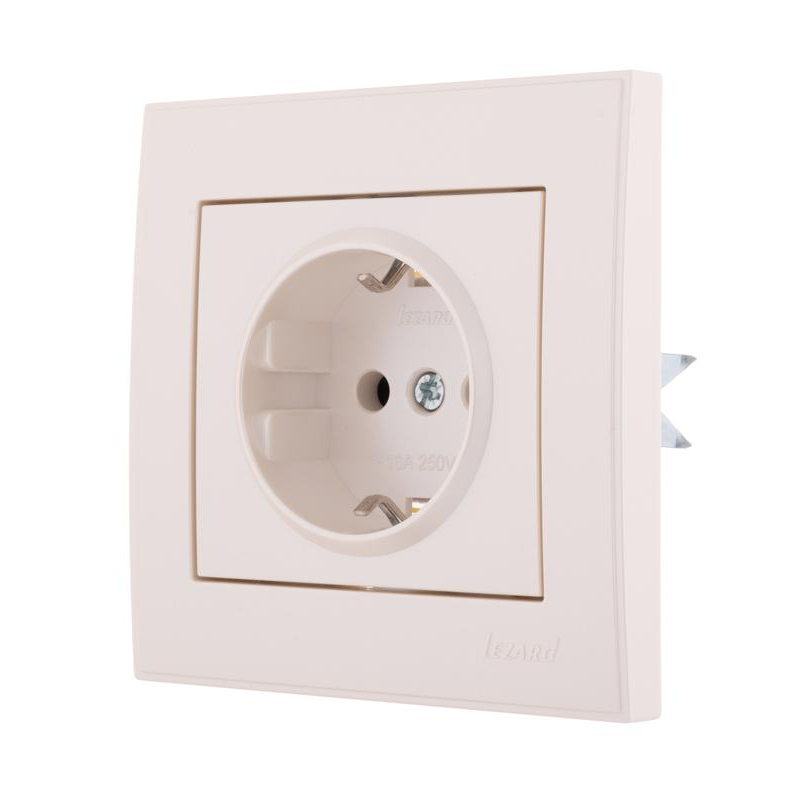 Розетка 1-м СП Рейн с заземл. керамика жемчуж./бел. перламутр. LEZARD 703-3030-122
