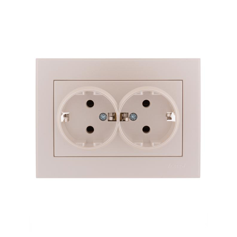 Розетка 2-м СП Рейн с заземл. керамика жемчуж./бел. перламутр. LEZARD 703-3030-127