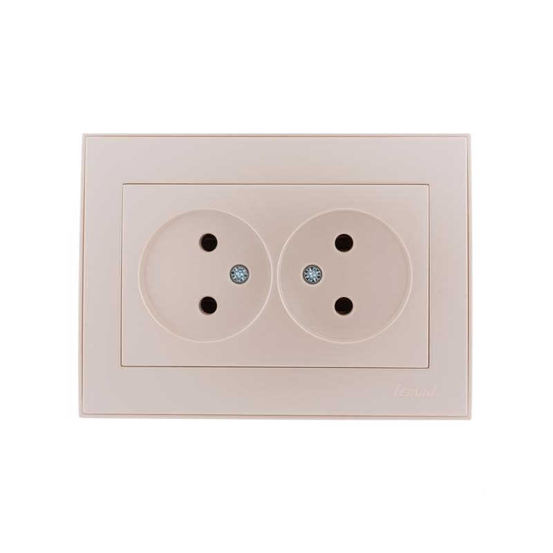 Розетка 2-м СП Рейн 16А IP20 без заземл. керамика жемчуж./бел. метал. LEZARD 703-3030-128
