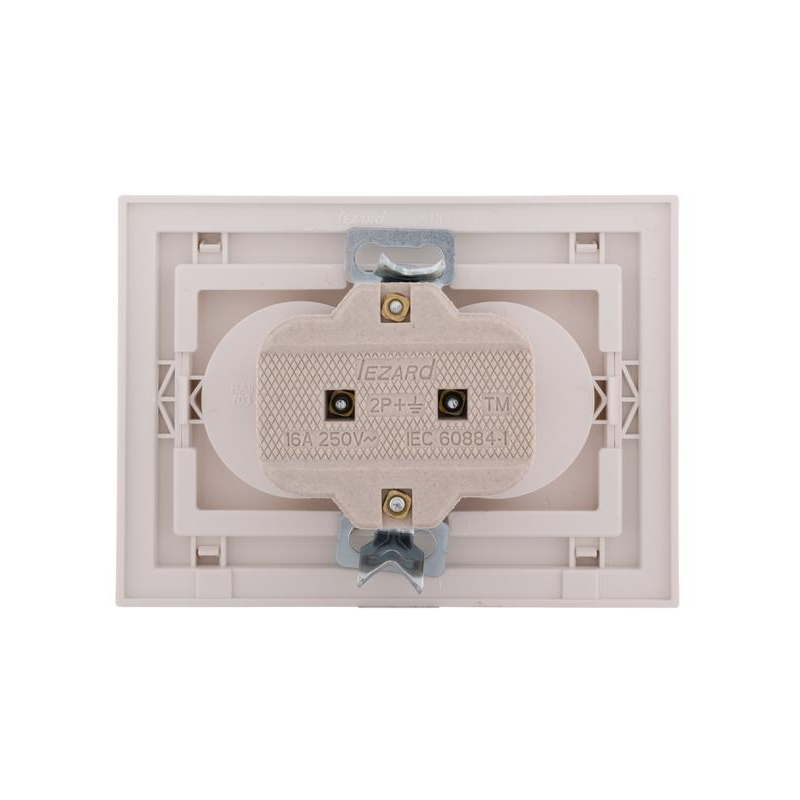Розетка 2-м СП Рейн 16А IP20 без заземл. керамика жемчуж./бел. метал. LEZARD 703-3030-128