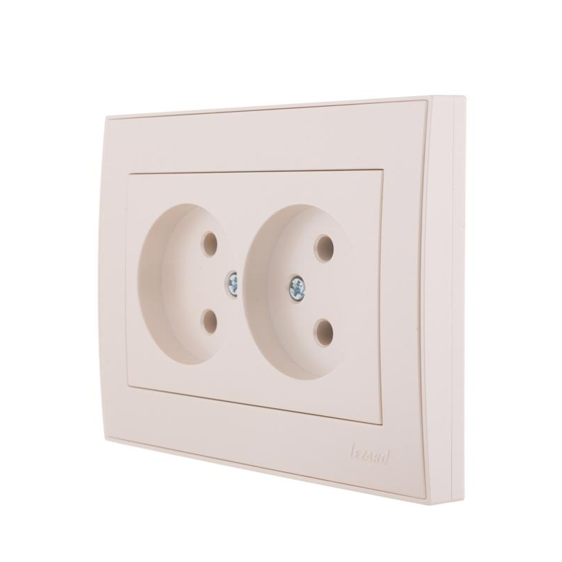 Розетка 2-м СП Рейн 16А IP20 без заземл. керамика жемчуж./бел. метал. LEZARD 703-3030-128