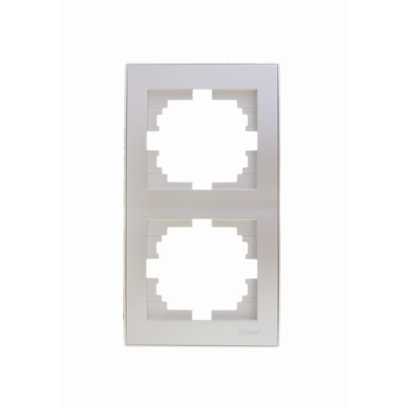 Рамка 2-м Рейн верт. с боковой вставкой жемчуж./бел. метал. LEZARD 703-3030-152