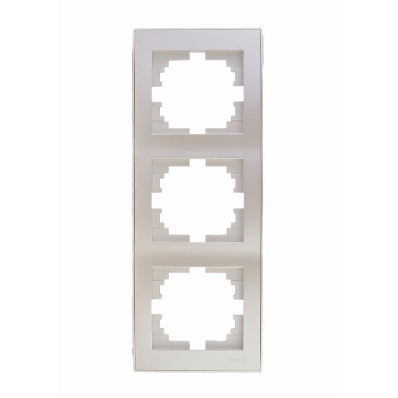 Рамка 3-м Рейн верт. с боковой вставкой жемчуж./бел. метал. LEZARD 703-3030-153