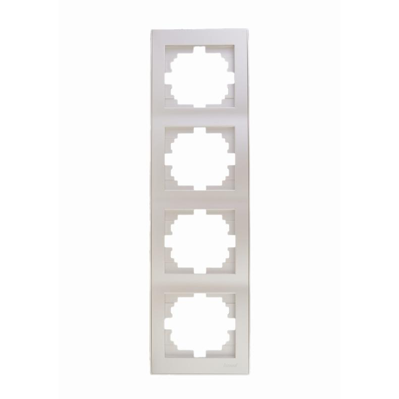 Рамка 4-м Рейн верт. с боковой вставкой жемчуж./бел. метал. LEZARD 703-3030-154