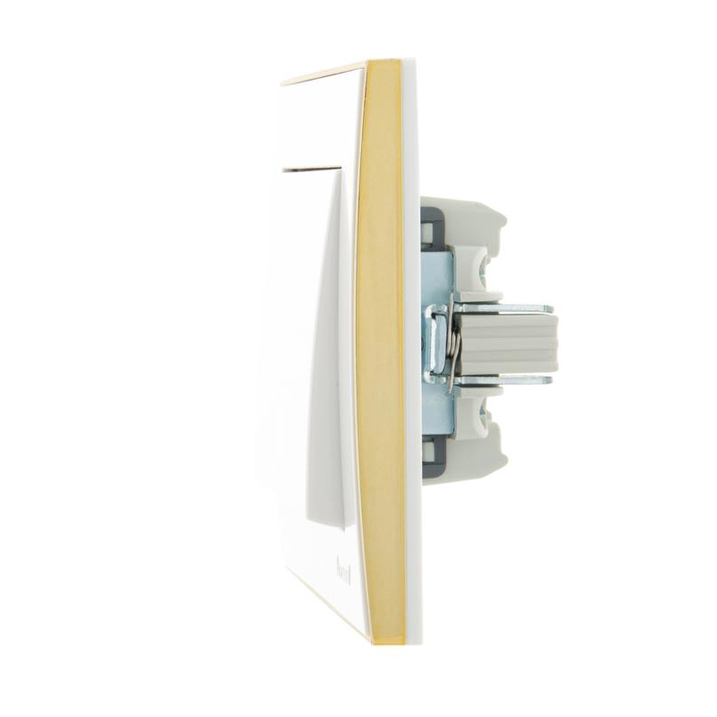 Выключатель 1-кл. СП Рейн 10А IP20 с зол. боковой вставкой бел. LEZARD 703-0226-100