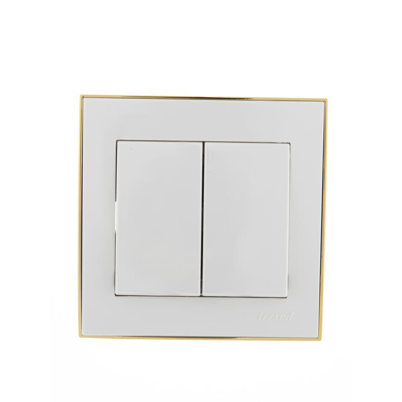 Выключатель 2-кл. СП Рейн 10А IP20 с зол. боковой вставкой бел. LEZARD 703-0226-101