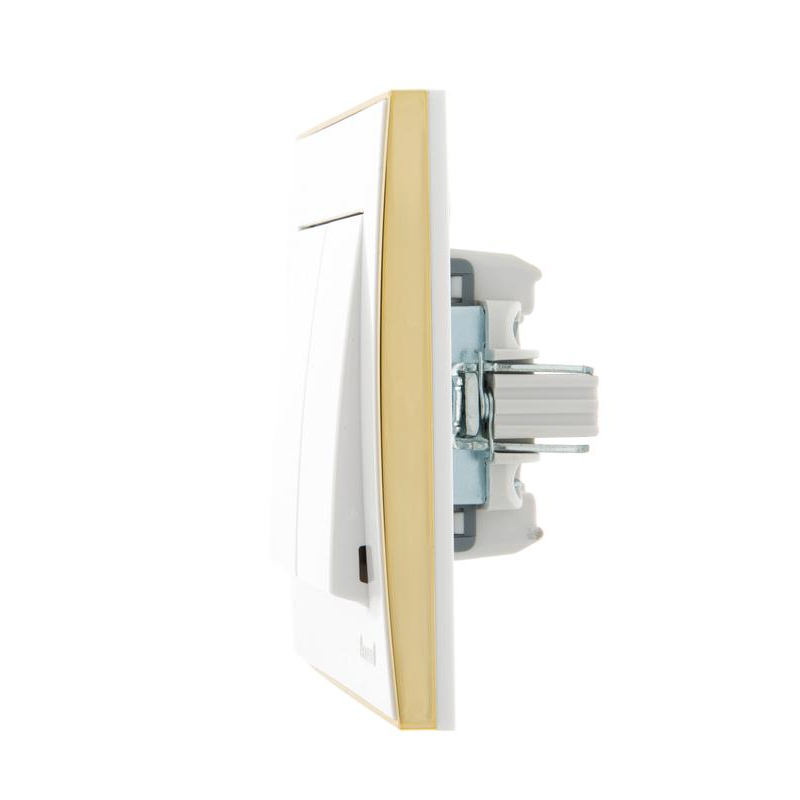 Выключатель 2-кл. СП Рейн 10А IP20 с зол. боковой вставкой бел. LEZARD 703-0226-101