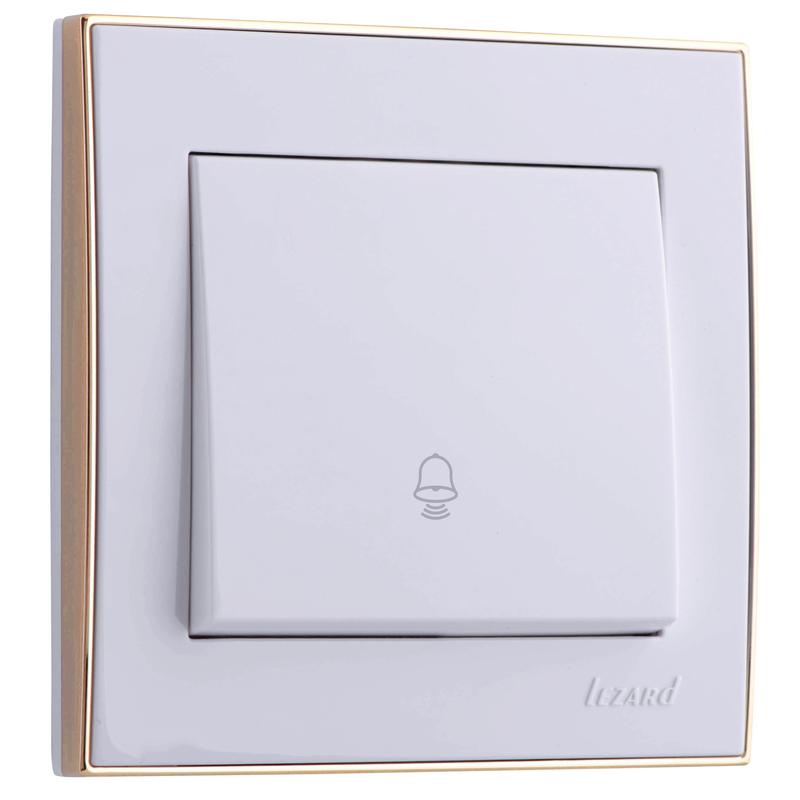 Кнопка звонка Рейн бел. с боковой вст. зол. LEZARD 703-0226-103