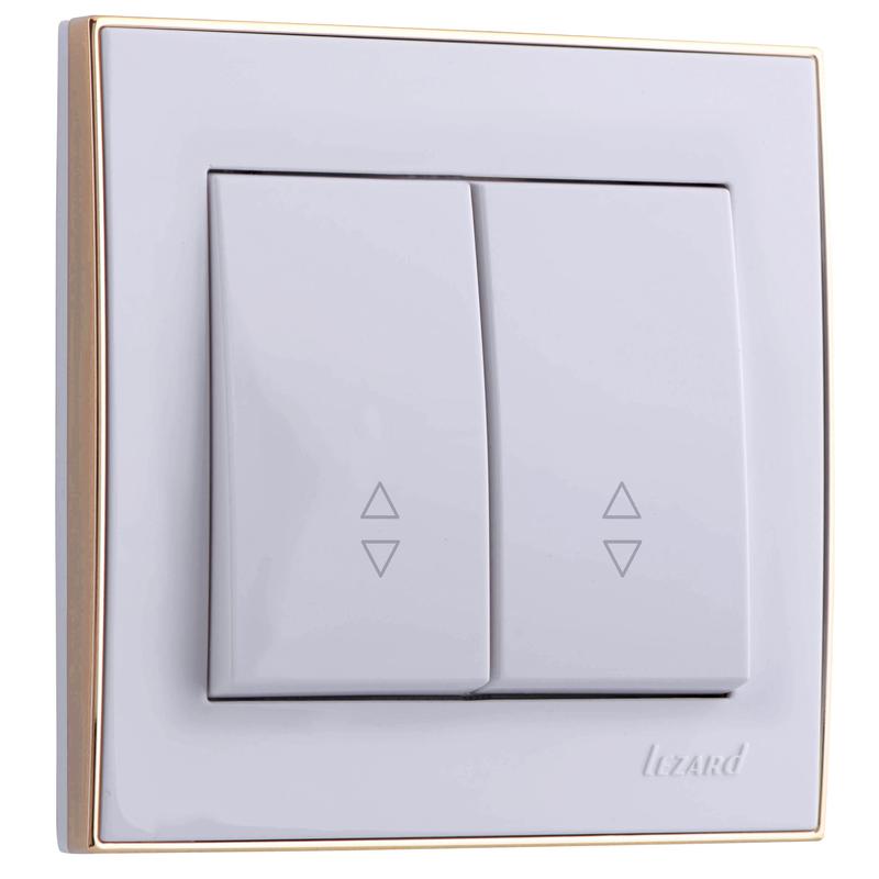 Выключатель проходной 2-кл. СП Рейн 10А IP20 с зол. боковой вставкой бел. LEZARD 703-0226-106