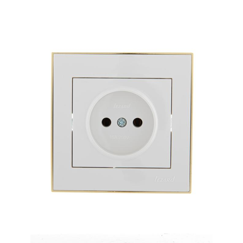 Розетка 1-м СП Рэйн 16А IP20 без заземл. с зол. боковой вставкой керамика бел. LEZARD 703-0226-121