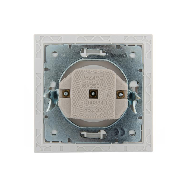 Розетка 1-м СП Рэйн 16А IP20 без заземл. с зол. боковой вставкой керамика бел. LEZARD 703-0226-121