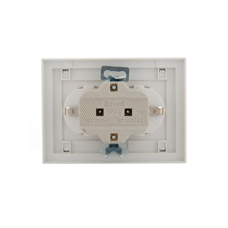 Розетка 2-м СП Рейн керам. с заземл. бел. с боковой вст. зол. LEZARD 703-0226-127