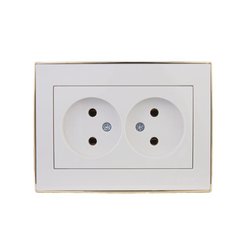 Розетка 2-м СП Рэйн 16А IP20 без заземл. с зол. боковой вставкой керамика бел. LEZARD 703-0226-128