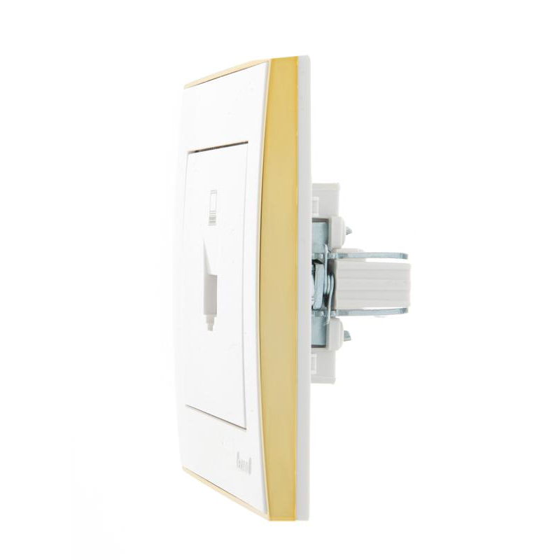 Розетка компьютерная 1-м СП Рейн бел. с боковой вст. зол. LEZARD 703-0226-139