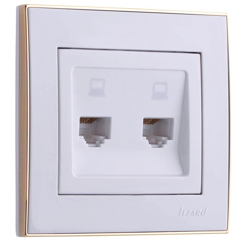 Розетка компьютерная 2-м СП Рейн бел. с боковой вст. зол. LEZARD 703-0226-141
