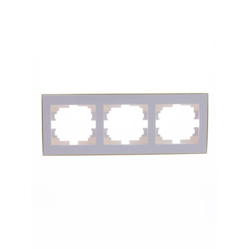 Рамка 3-м Рейн горизонт. бел. с боковой встав. зол. LEZARD 703-0226-148