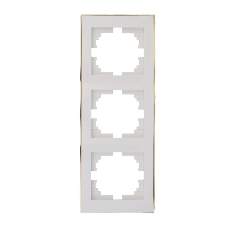 Рамка 3-м Рейн верт. бел. с боковой встав. зол. LEZARD 703-0226-153