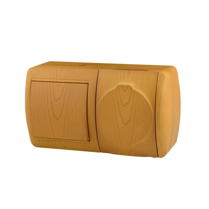 Блок ОП Ната горизонт. ольха (1-кл. выкл.+ розетка евро с заземл. с крыш.) LEZARD 710-0700-170