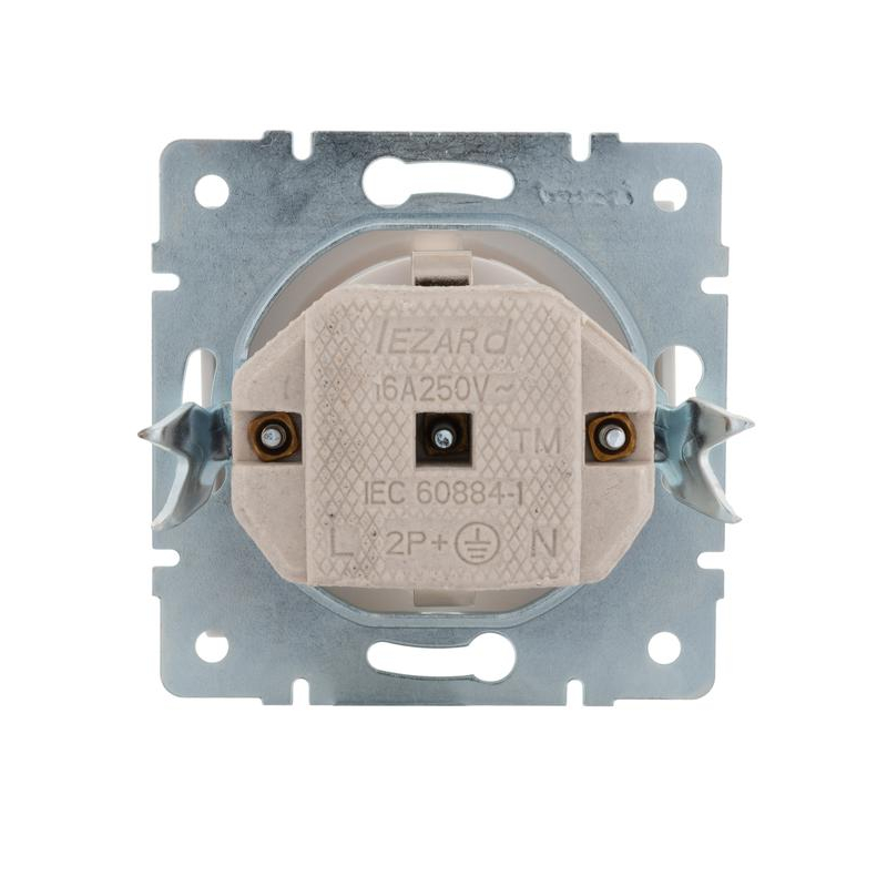 Механизм розетки 1-м СП Рейн 16А IP20 с заземл. керамика бел. LEZARD 703-0288-122