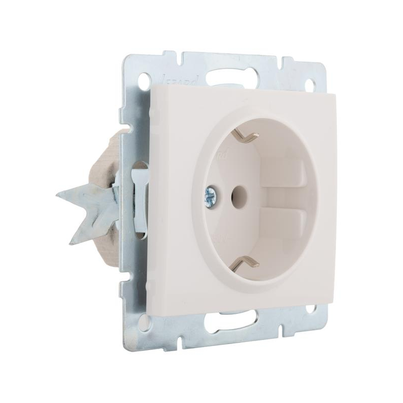 Механизм розетки 1-м СП Рейн 16А IP20 с заземл. керамика бел. LEZARD 703-0288-122