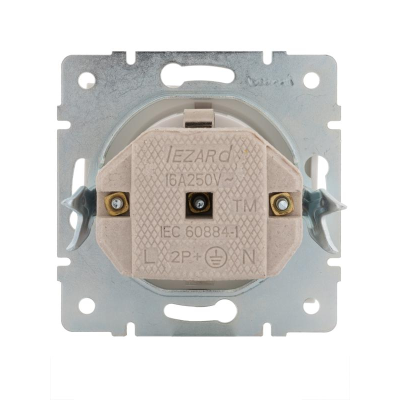 Механизм розетки 1-м СП Рейн 16А IP20 с заземл. с крышкой керамика бел. LEZARD 703-0288-123