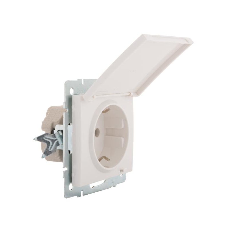 Механизм розетки 1-м СП Рейн 16А IP20 с заземл. с крышкой керамика бел. LEZARD 703-0288-123