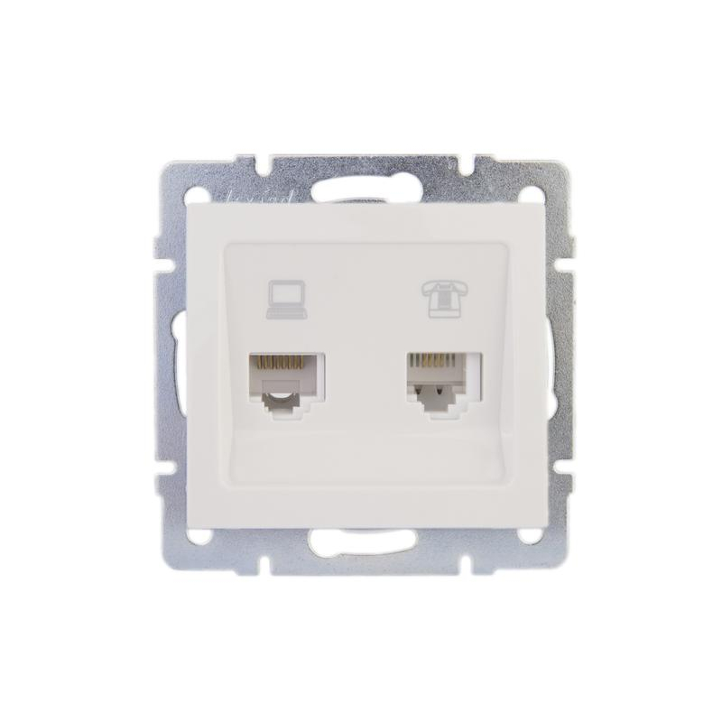 Механизм розетки компьютерной RJ45 + телефонной RJ11 СП Рейн 16А IP20 бел. LEZARD 703-0288-143