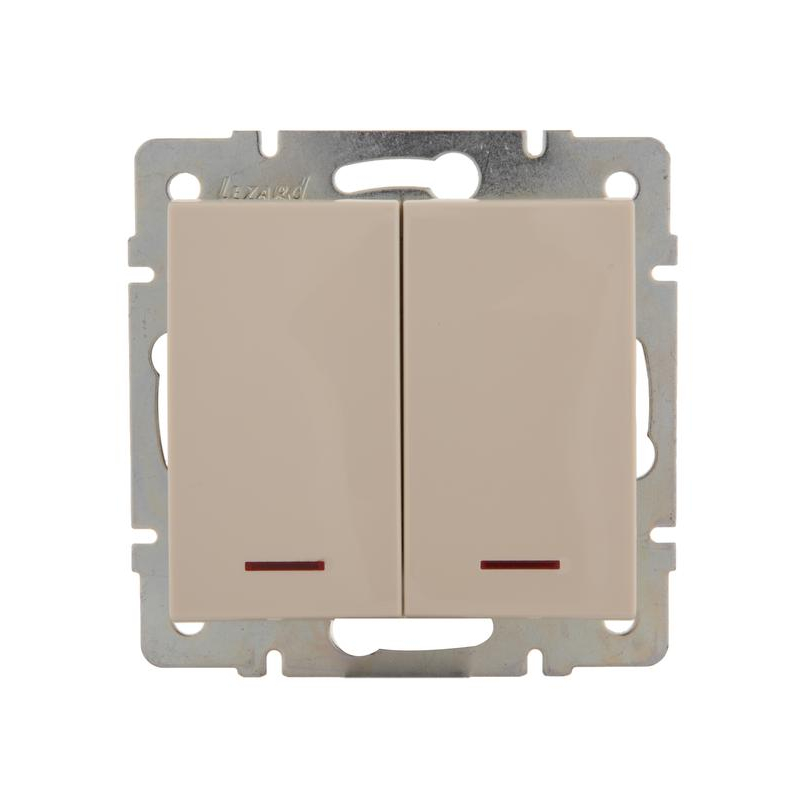 Механизм выключателя 2-кл. СП Рейн IP20 с подсветкой крем. LEZARD 703-0388-112