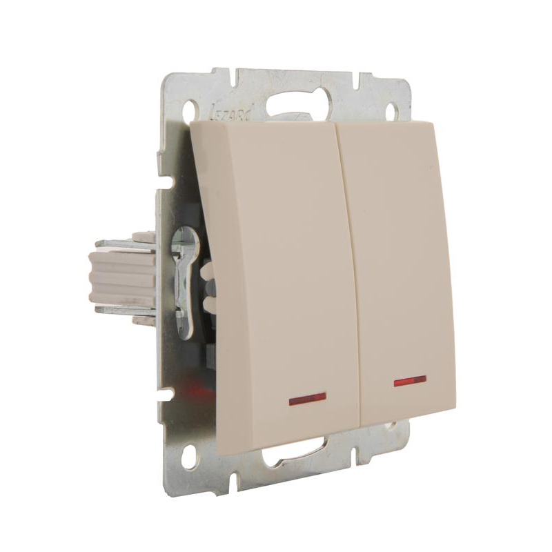 Механизм выключателя 2-кл. СП Рейн IP20 с подсветкой крем. LEZARD 703-0388-112