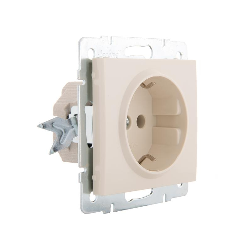 Механизм розетки 1-м СП Рейн 16А IP20 с заземл. керамика крем. LEZARD 703-0388-122