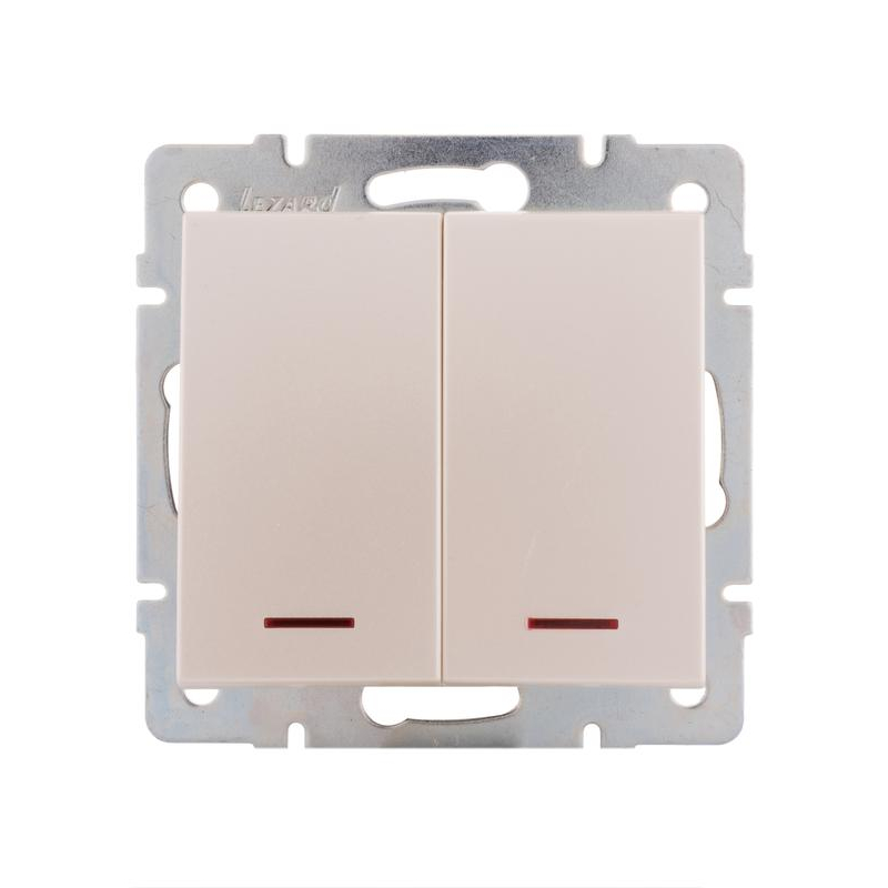 Механизм выключателя 2-кл. СП Рейн IP20 с подсветкой жемчуж./бел. перламутр. LEZARD 703-3088-112