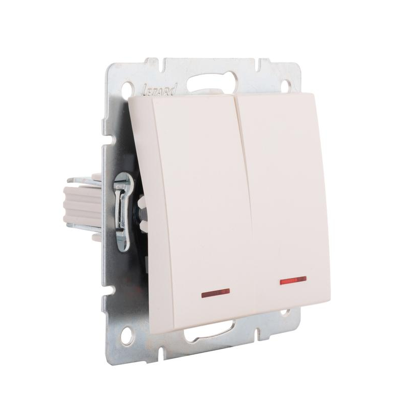 Механизм выключателя 2-кл. СП Рейн IP20 с подсветкой жемчуж./бел. перламутр. LEZARD 703-3088-112