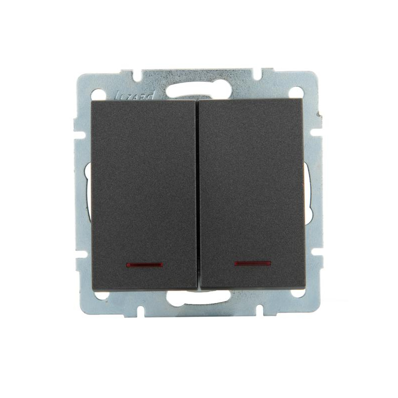 Механизм выключателя 2-кл. Рейн с подсветкой матов. черн. графит LEZARD 703-4188-112