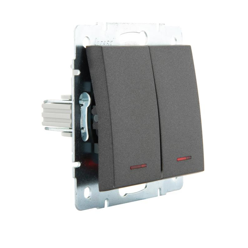 Механизм выключателя 2-кл. Рейн с подсветкой матов. черн. графит LEZARD 703-4188-112