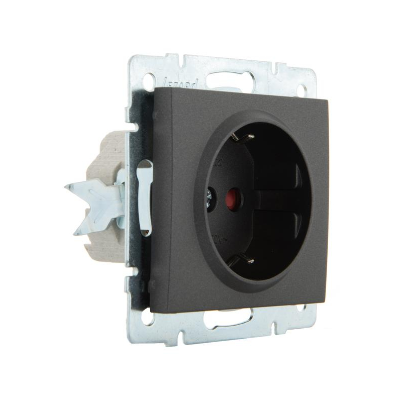 Механизм розетки 1-м Рейн защ. шторки керамика матов. черн. графит LEZARD 703-4188-124