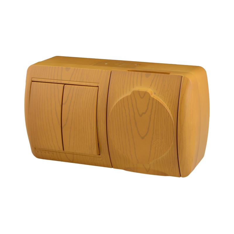 Блок Ната горизонт. ольха (2-кл. выкл. + розетка с заземл. с крыш.) LEZARD 710-0700-171