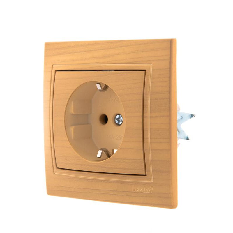 Розетка 1-м Мира с заземл. керамика ясень LEZARD 701-4747-122
