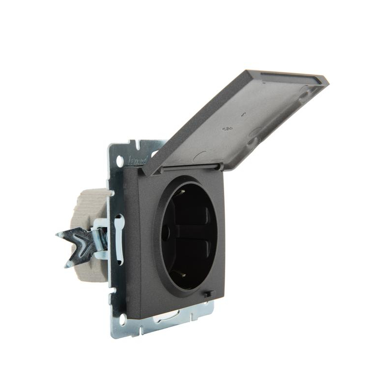 Механизм розетки 1-м Рейн с заземл. с крышкой керамика матов. черн. графит LEZARD 703-4188-123