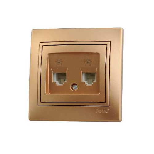 Розетка телефонная 2-м СП Мира RJ11 метал. зол. LEZARD 701-1313-138